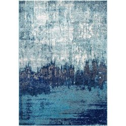 アブストラクト アート ヴィンテージ風ラグ ブルー【Bosphorus Abstract Rainfall Rug Blue】