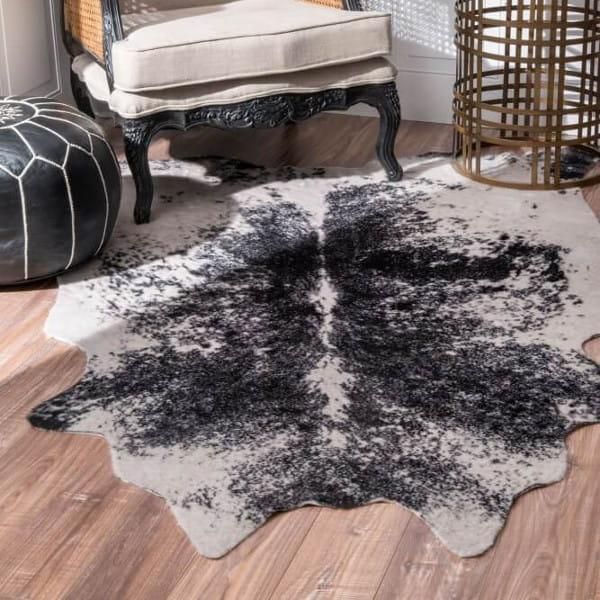 アニマル柄 牛柄 カウハイド(牛革)風ラグ ブラック カーペット 絨毯 輸入ラグ Wild West CA01 Cow Rug Black