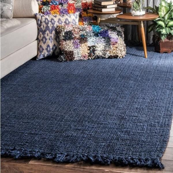 シンプル ナチュラル フリンジ ジュートラグ ネイビーブルー カーペット 絨毯 輸入ラグ Maui Chunky Loop Rug Navy