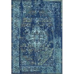 ペルシャ柄 オーバーダイ ヴィンテージ風ラグ ブルー 【Ashlina Printed Persian Overdyed Vintage Rug Blue】
