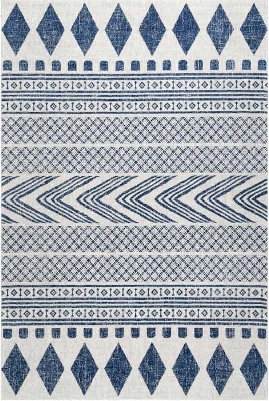 オリエンタル トライバル柄 民族 幾何学模様 デザインラグ ブルー Blue Henna Tribal Bands Area Rug