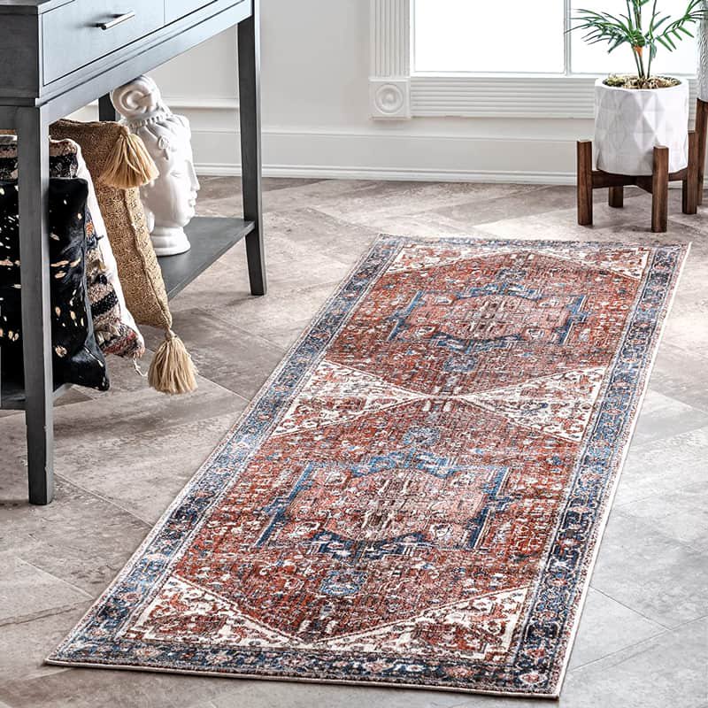 トライバル メダリオン柄 ヴィンテージ風 オリエンタル フリンジラグ ブルー Edessa Tribal Medallion Rug Blue