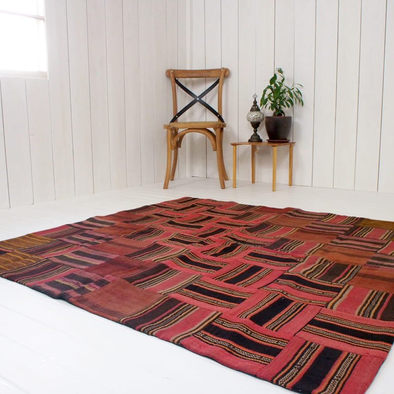 ペルシャ オールドキリム ウール パッチワーク ラグ 絨毯 177×121cm ...
