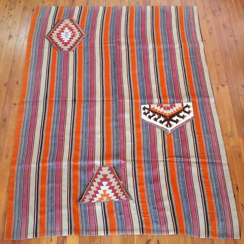 オールドキリム ボーダー パッチワークラグ 180×234cm ヴィンテージラグ