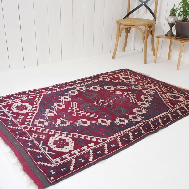 オールドキリム ウール100%手織りハルヤストゥク トルコ絨毯 ラグ-