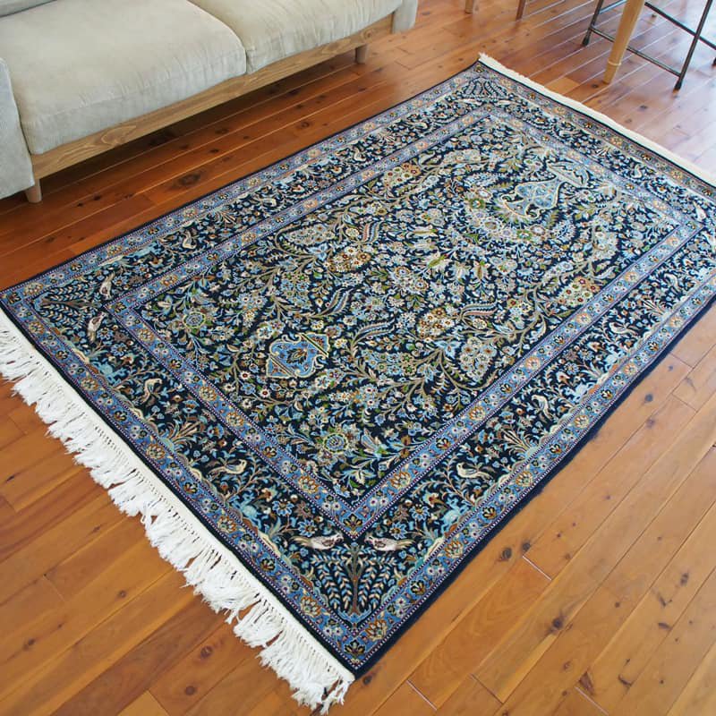 イラン ペルシャ絨毯 ウール絨毯シルク混 135×217cm ヴィンテージラグ オールド絨毯