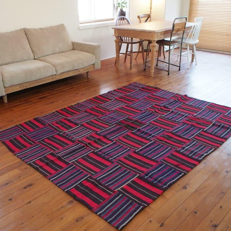 大判/淡ブラウンとミントグリーン ヴィンテージトルコラグ No616