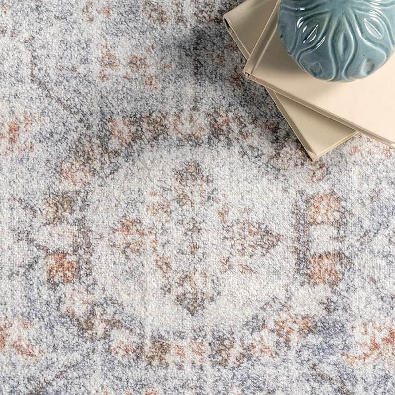 ヴィンテージ風 メダリオン柄 洗濯洗えるラグ ウォッシャブル グレー 【Vintage Medallion Washable Rug】