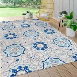 ꥨ󥿥 ꥪ 泤 ȥɥ ˥󥰥饰 ֥롼/졼Medallion Indoor Outdoor Rug Bohemian Floral Easy Blue/Gray