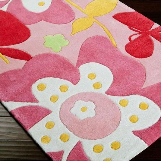 お花 蝶々柄 キッズデザインラグ ピンク カーペット 絨毯 海外ラグ かわいい Surya Chic Chi1007 Rug