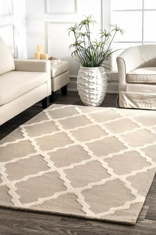 モロッカントレリス柄 ウール100％ 輸入ラグ カーペット 絨毯 ベージュ Homespun Moroccan Trellis Tan