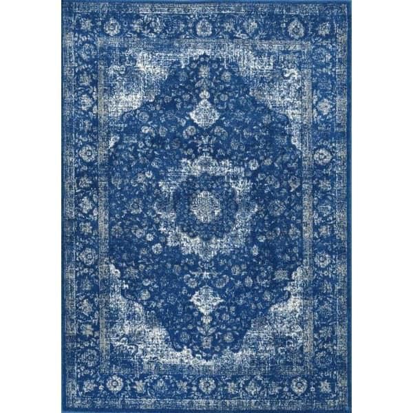 ペルシャ柄 メダリオン ヴィンテージ風ラグ オリエンタル アンティーク調 カーペット 絨毯 輸入ラグ Persian DARK BLUE Rug