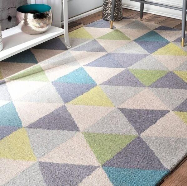 トライアングル柄 ウール100％ かわいい おしゃれ 北欧スタイルラグ グリーン Dimensional Triangles Rug GREEN