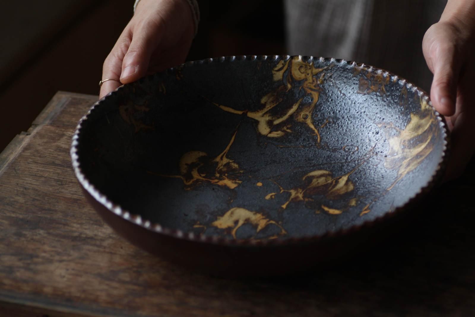 山田洋次 灰釉・八寸皿／浅鉢 碗 陶器 スリップウェア レッドウェア