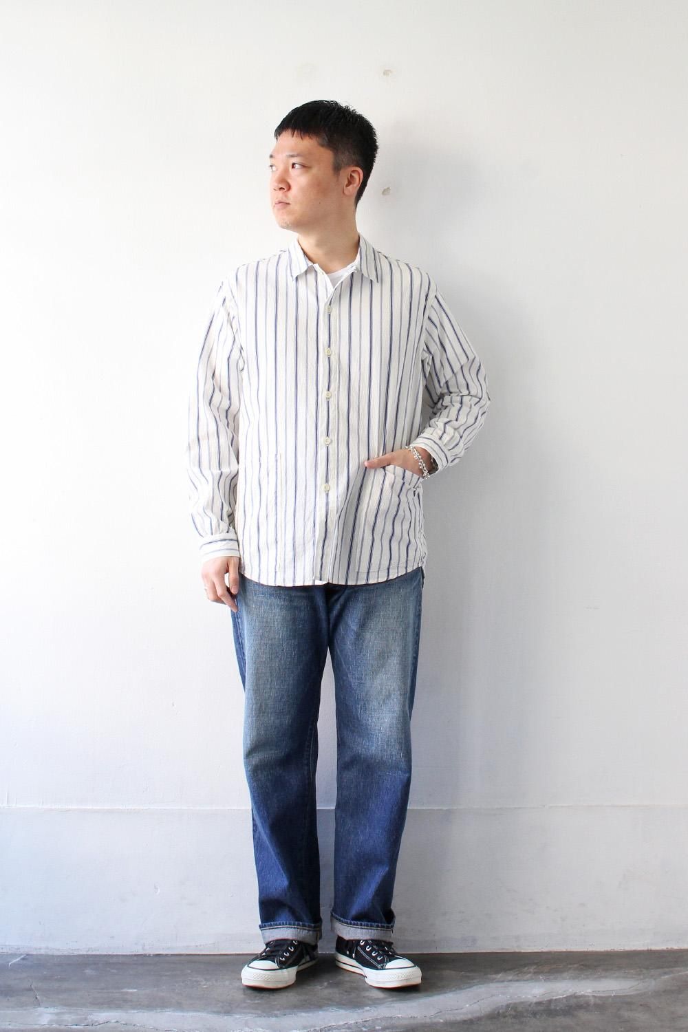 A Vontade Gardener Apron Shirts ストライプシャツ Gardener Apron Shirts LS -OC STRIPE- - Bricklayer *A vontade