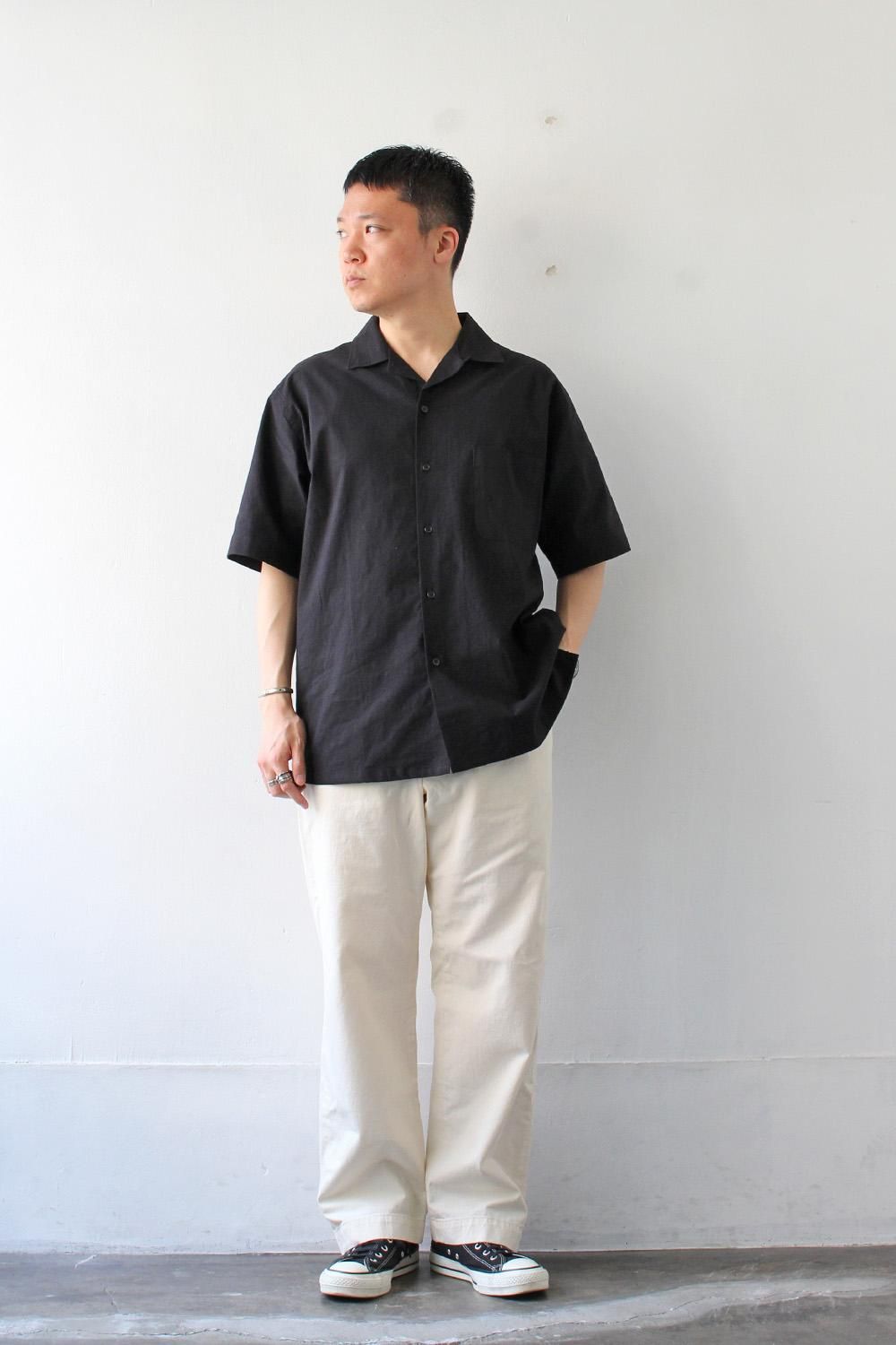 Open Collar Shirts SS -ECRU & BLACK- - Bricklayer *A vontade