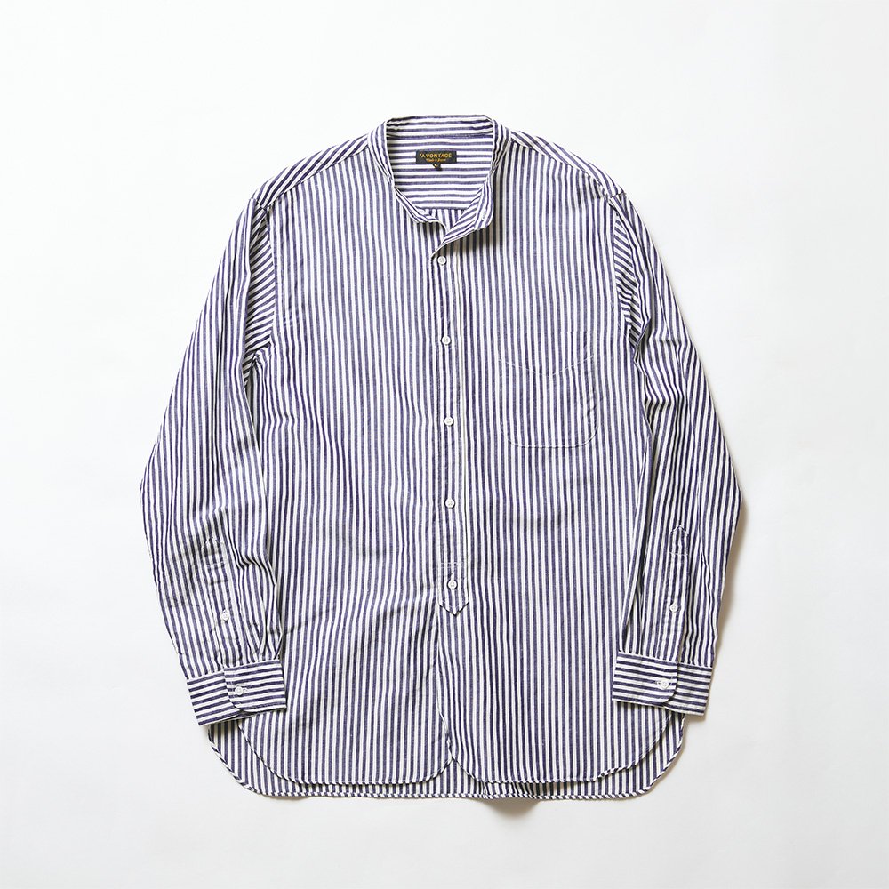 Banded Collar Shirts -Cotton Linen Chambray- - Bricklayer *A