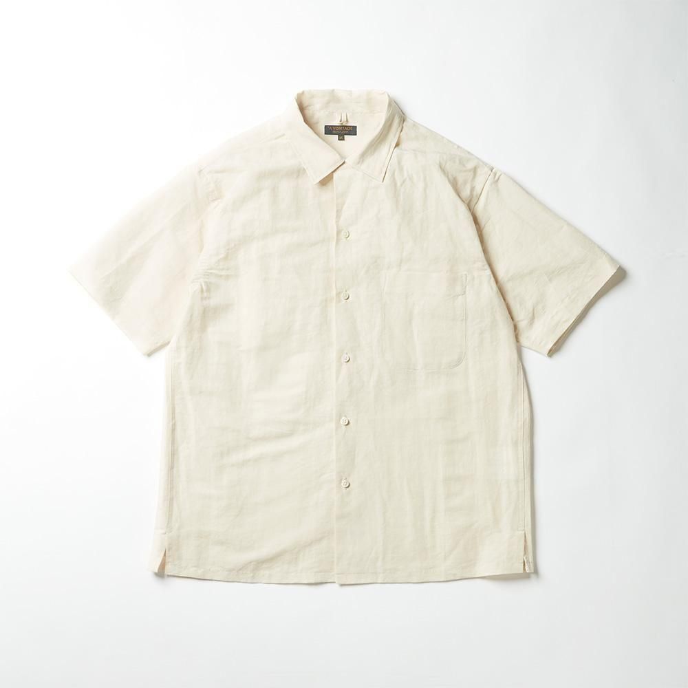 Open Collar Shirts SS -ECRU & BLACK-