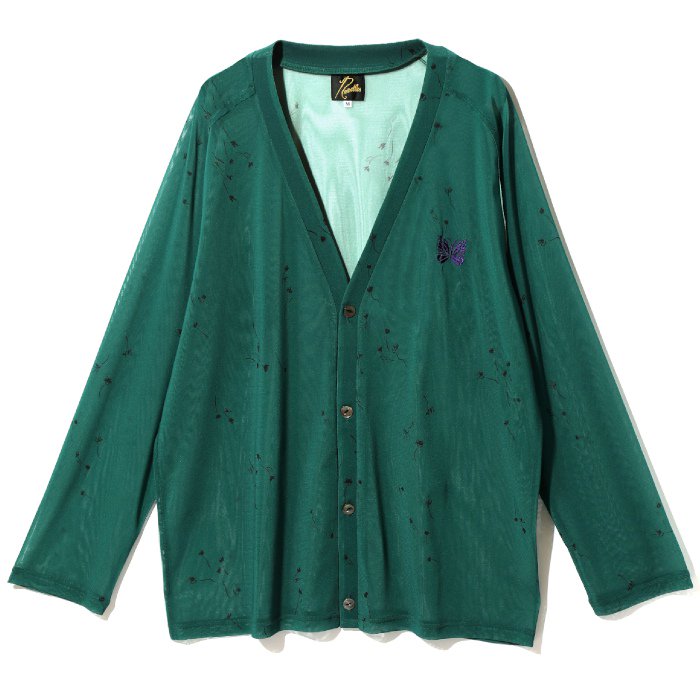 NEEDLES ニードルズ V Neck Cardigan - Poly Mesh / Floral Printed MR169