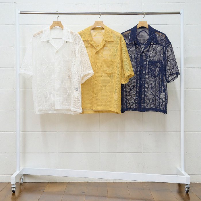 UNUSED アンユーズド Short-sleeve open collar gourd pattern mesh shirt. US2313