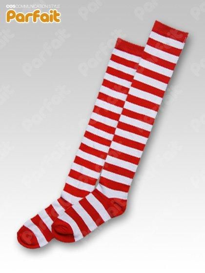 オーバーニーソックス（赤白しましま） - コスプレショップぱるふぇ