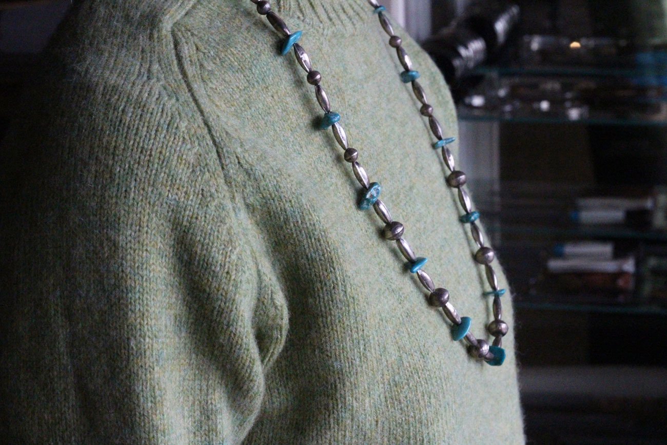 Wall Craft Antique アンティーク インディアンジュエリー Antique Navajo Silver Turquoise Beads Necklace Ij 12