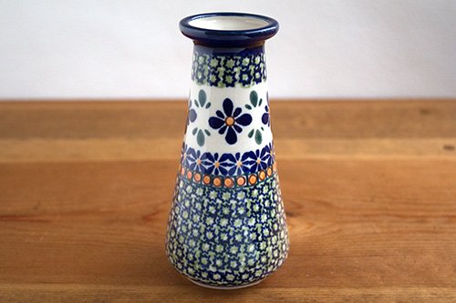 ボレス」花瓶 スリム 13.7cm【菱花 青×緑】 - ポーランド陶器・食器専門店ツェラミカ