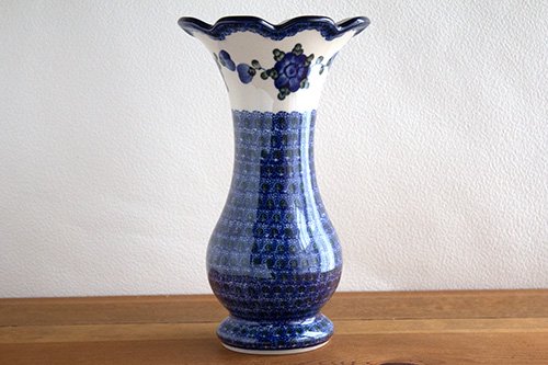 アルテ」花瓶 ラッパ型 23.2cm【オクラスカ ブルーフラワー】 - ポーランド陶器・食器専門店ツェラミカ