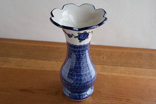 アルテ」花瓶 ラッパ型 23.2cm【オクラスカ ブルーフラワー】 - ポーランド陶器・食器専門店ツェラミカ