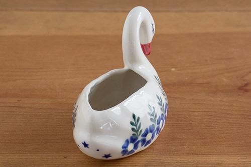 VENA」スワン【白縁・水色の花】 - ポーランド陶器・食器専門店ツェラミカ