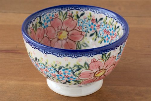 VENA」カフェオレボウル大【コーラルピンクの花】 - ポーランド陶器・食器専門店ツェラミカ