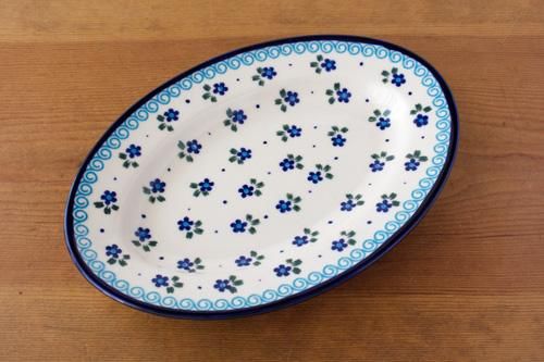 ポーランド食器　ミレナ社　オーバルプレート(大) ミレナ」オーバルプレート大【藍色小花とドットのボーダー