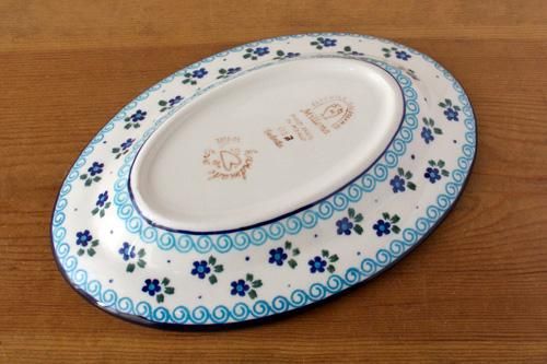 ポーランド食器　ミレナ社　オーバルプレート(大) ミレナ」オーバルプレート大【水色の花】 - ポーランド陶器