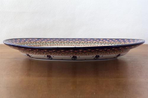 ミレナ」オーバルプレート大【藍色小花とドットのボーダー