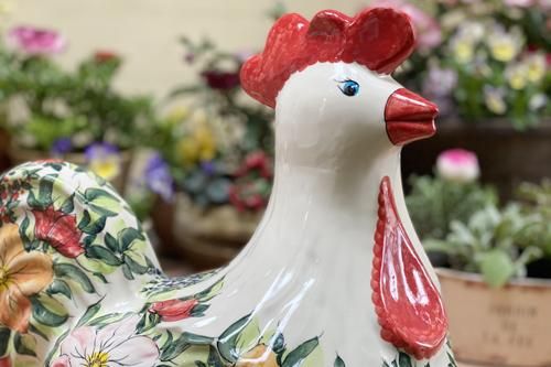 ミレナ」にわとり【ピンクと赤アート】 - ポーランド陶器・食器専門店