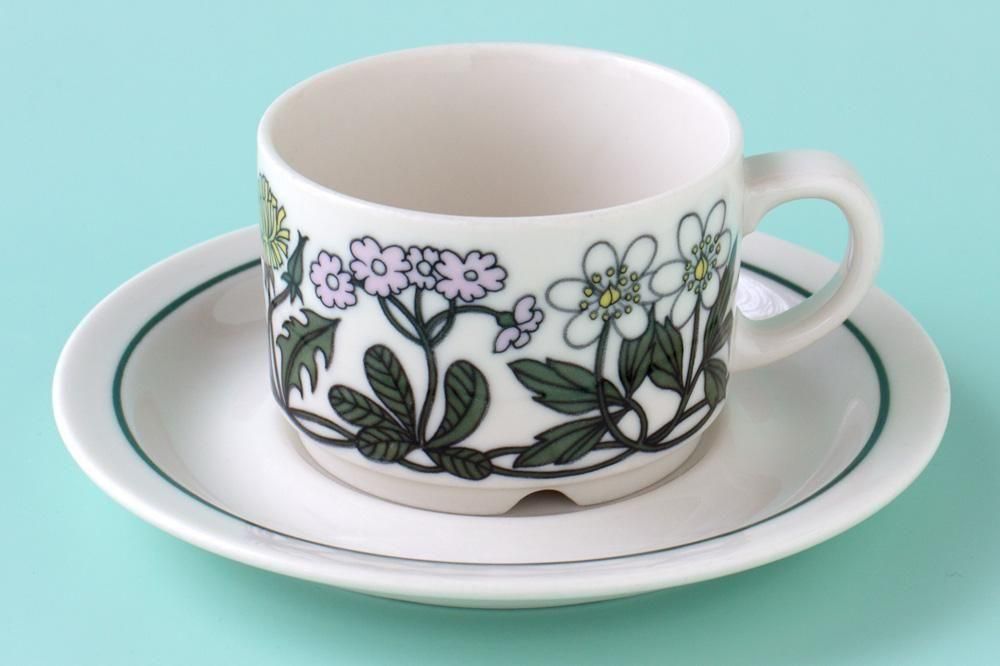 ARABIA Flora アラビア フローラ コーヒーカップ＆ソーサー 緑ライン