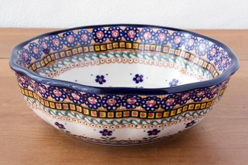 格安 ミレナ」スカラップボウル 17cm【藍色小花とドットのボーダー 食器