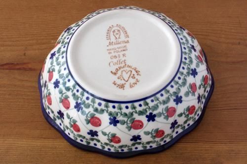 ミレナ」スカラップボウル 17cm【水色の花】 - ポーランド陶器