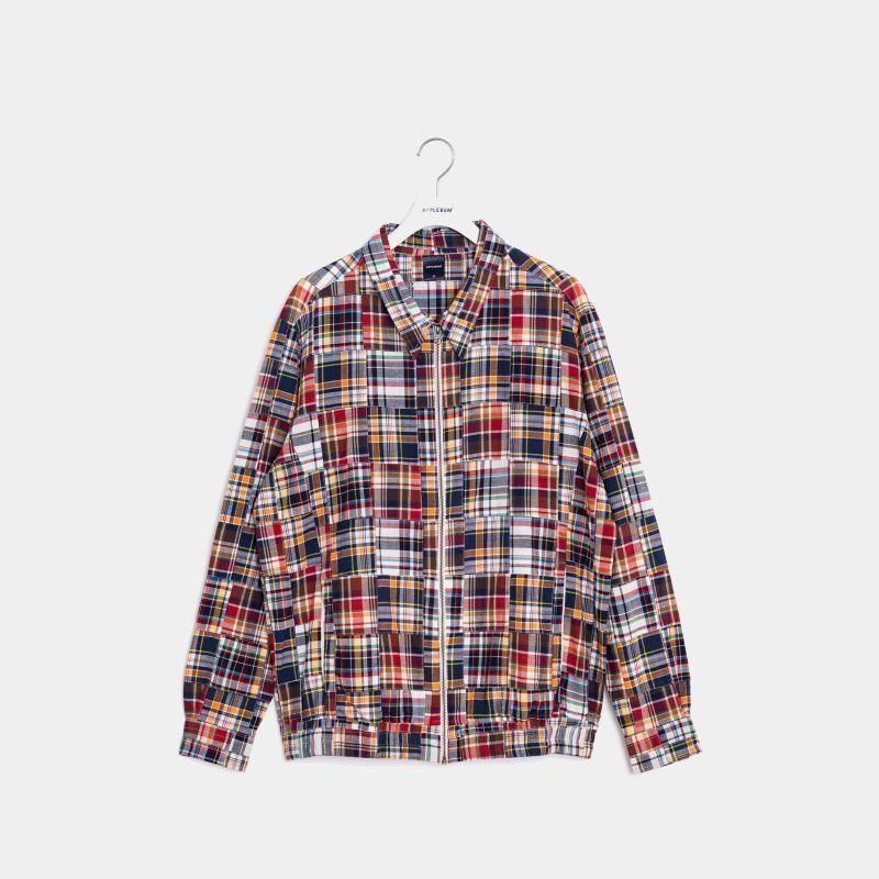  APPLEBUM Madras Patchwork Zip Up Shirt Jacket (Red)