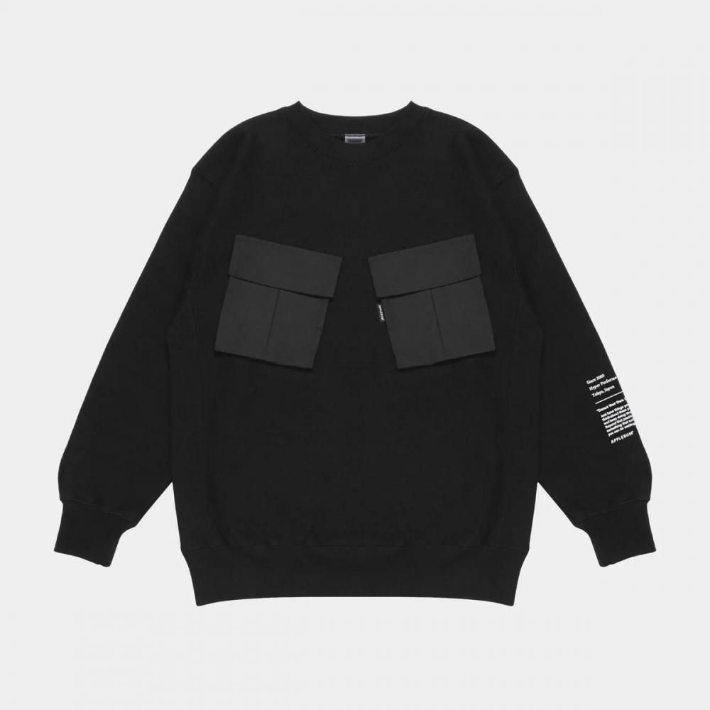 APPLEBUM / W Big Pocket Crew Sweat [Black]