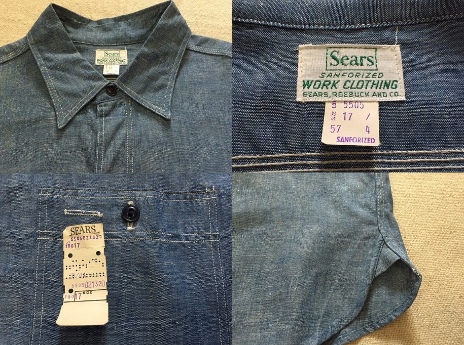 50sシアーズ ダブル襟 半袖シャンブレーシャツ DEADSTOCK 17 - 大きい ...