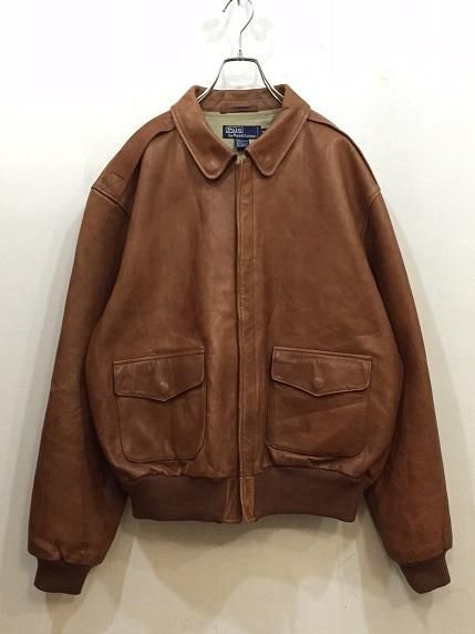 ９０ｓラルフローレン Ａ２ レザーＪＫＴ 飴色 極上コンディション XL 