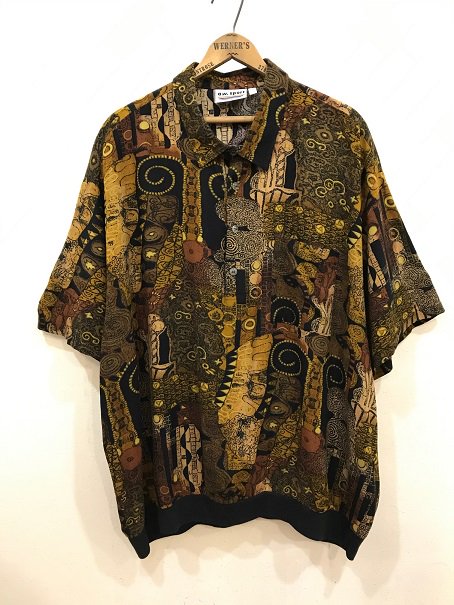 ９０ｓＵＳＡ製 レーヨン 総柄シャツ 裾リブ付き 極上 ＸＸＬ - 大きい