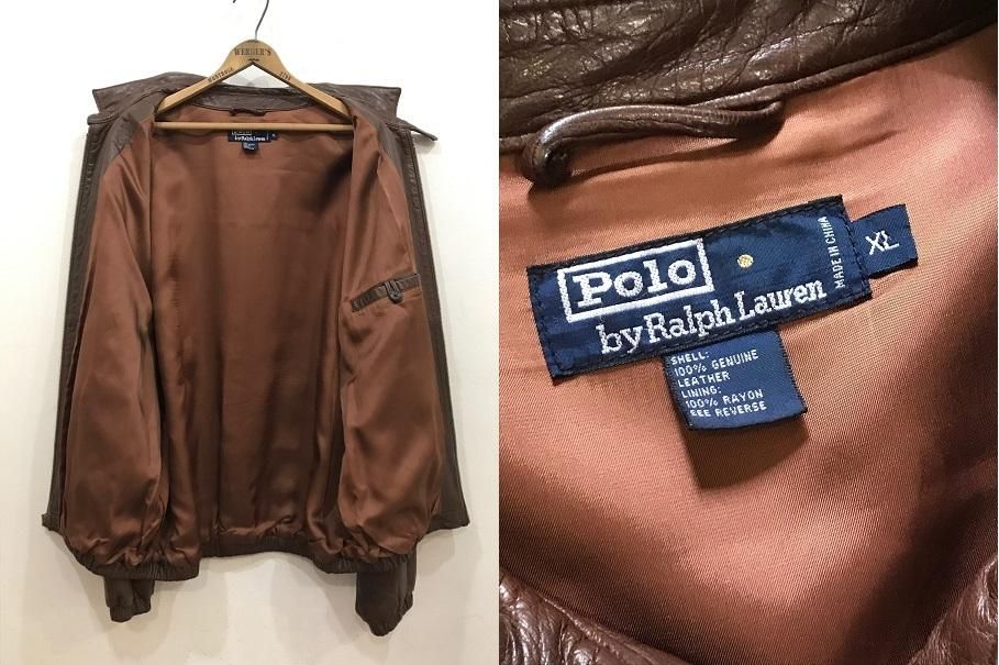 90sラルフローレン ラムスキン レザースイングトップ XL 超
