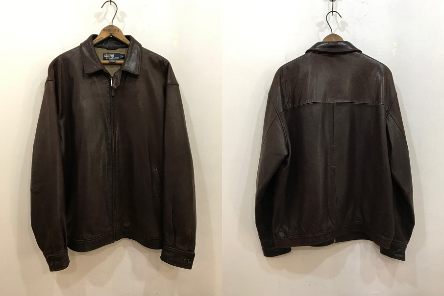 ミントコンディション　90s ラルフローレン　レザー　スイングトップ　黒　XL 90s Polo Ralph Lauren Leather SwingTop Jacket XL Black – NO