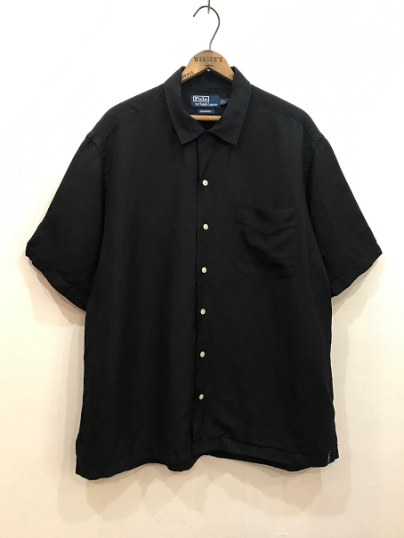 希少】90s ラルフローレン オープンカラーシャツ ブラック リネン100