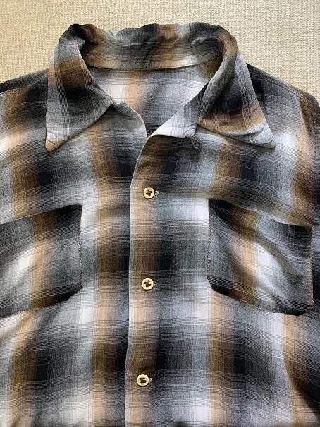 １９６０ｓオンブレチェック レーヨンシャツ 黒茶白 サイズ特大 ＸＬ 