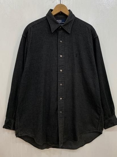 90sラルフローレン 黒灰 ヘリンボーンシャツ 滑らかコットン 