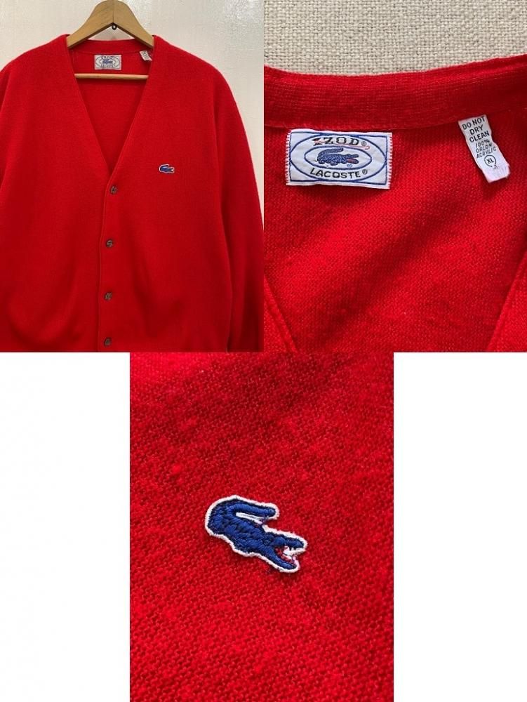 70s】IZODLACOSTE アイゾッド ラコステ カーディガン 赤 青ワニ 70s