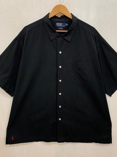 人気新品 完全無地 開襟シャツ 1990sラルフローレン 裾ポニー 超 黒 バッグ